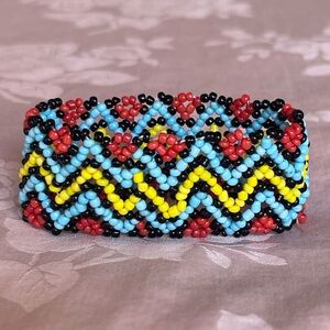 Handmade Colorful Zigzag Seed Bead Elastic Cuff Bracelet